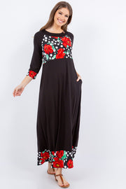 LD-R {Pure Wonder} Black and Red Floral Dot Dress PLUS SIZE 1X 2X 3X