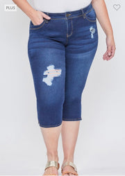 BT-S {Royalty For Me} Dark Indigo Ripped Capri Jeans EXTENDED PLUS SIZE 14 16 18 20 22 24