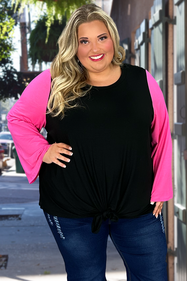 27 CP-Z {Whatever You Like} Black/Pink Front Tie Top CURVY BRAND!!!  EXTENDED PLUS SIZE 1X 2X 3X 4X 5X 6X