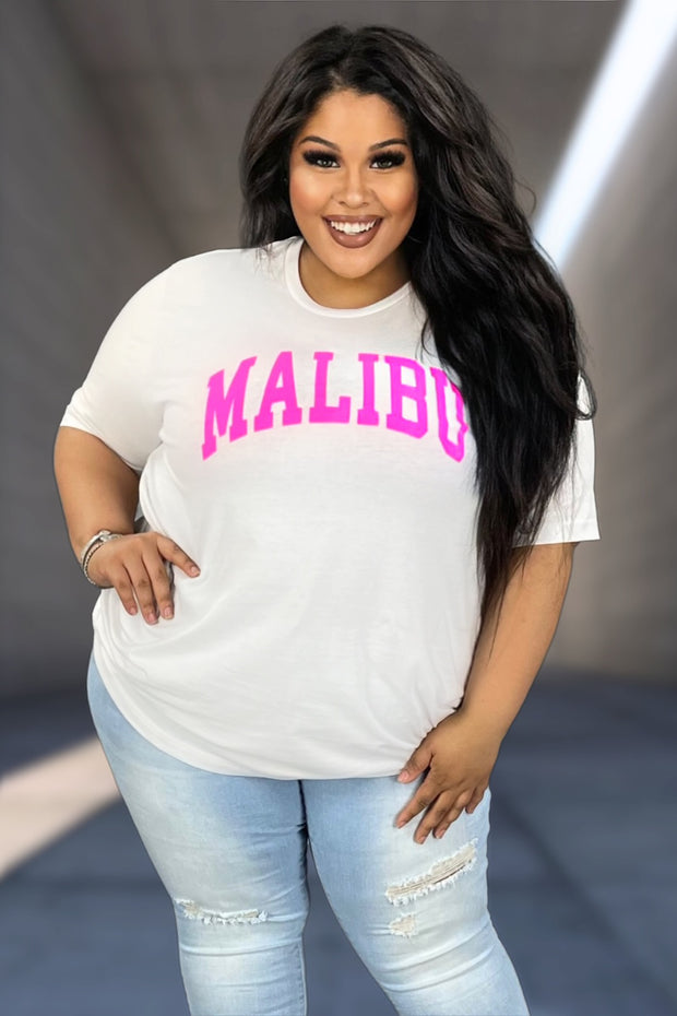 30 GT-H {Malibu} White/Pink MALIBU Graphic Tee PLUS SIZE 1X 2X 3X