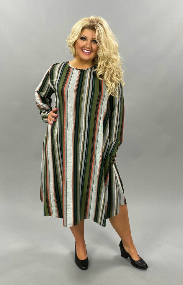 PLS-G {Completely Yours} Grey Green Stripe Knit Dress EXTENDED PLUS SIZE 3X 4X 5X