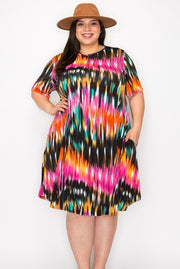 51 PSS {Perfect View} Multi-Color Print Dress w/Pockets EXTENDED PLUS SIZE 3X 4X 5X