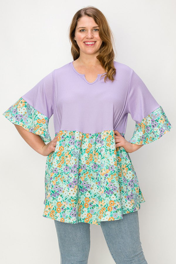 67 CP {My Curvy Desire} Purple Ribbed Mint Floral Tunic CURVY BRAND!!!  EXTENDED PLUS SIZE 4X 5X 6X