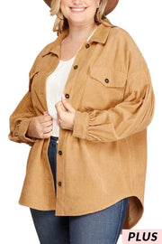 38 OT-C {Corduroy Cutie} Taupe SALE!!! Button Up Shacket PLUS SIZE XL 1X 2X