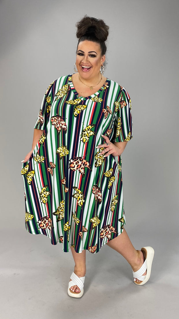 53 PSS-H {Just Hope} Butterfly Vertical Stripe V-Neck Dress EXTENDED PLUS SIZE 3X 4X 5X