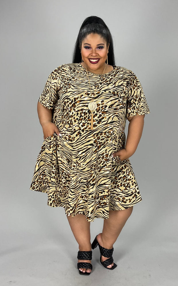 55 PSS-I {Animals Converge} Taupe Animal Print Dress EXTENDED PLUS SIZE 3X 4X 5X