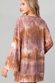 PLS-B {Anywhere But Here} Mauve Mocha Tie Dye Knit Tunic PLUS SIZE XL 2X 3X