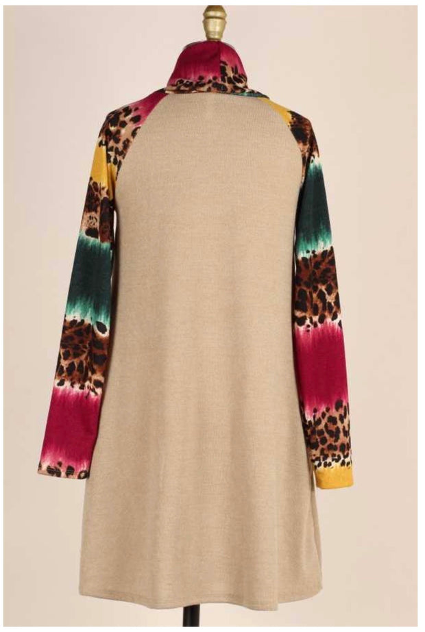CP-R {Legendary} Sage Plum Mustard Contrast Leopard Knit Dress PLUS SIZE XL 2X 3X