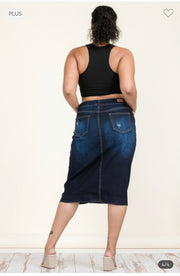 LEG-59 {Lighten The Mood} Dk Indigo Denim Distressed Skirt SALE!!! 1X 2X 3X