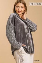 15 CP-A {Splash Of Luxury} Umgee  SALE!! Gunmetal Velvet Top PLUS SIZE XL 1X 2X