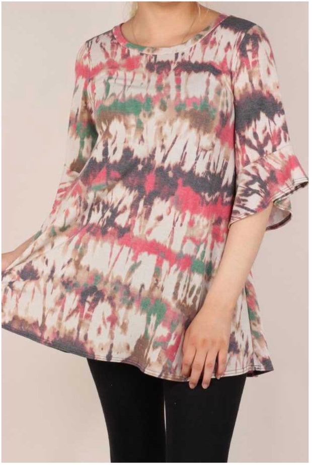 49 PSS-J {Have Mercy}***SALE*** Beige Red Grey Abstract Print Tunic PLUS SIZE XL 2X 3X