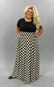 LD-C {Checker Board} Black/Cream Checkered Print Maxi Dress PLUS SIZE 1X 2X 3X