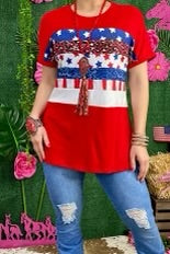 28 CP-F {Heroic Acts} Red/White/Blue Print Top PLUS SIZE 3X