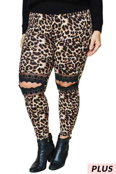 LEG-7  {Move It or Lose It}  Leopard Leg Lace Open Knee PLUS SIZE 1X 2X 3X  SALE!!!!