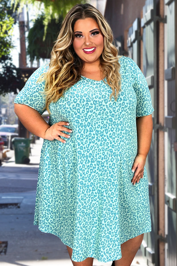 34 PSS-E {What A Girl Wants} Mint Animal Print V-Neck Dress EXTENDED PLUS SIZE 3X 4X 5X