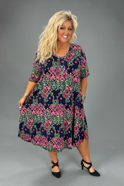 97 PSS-Y {No Limitations} Black Print V-Neck Dress EXTENDED PLUS SIZE 3X 4X 5X