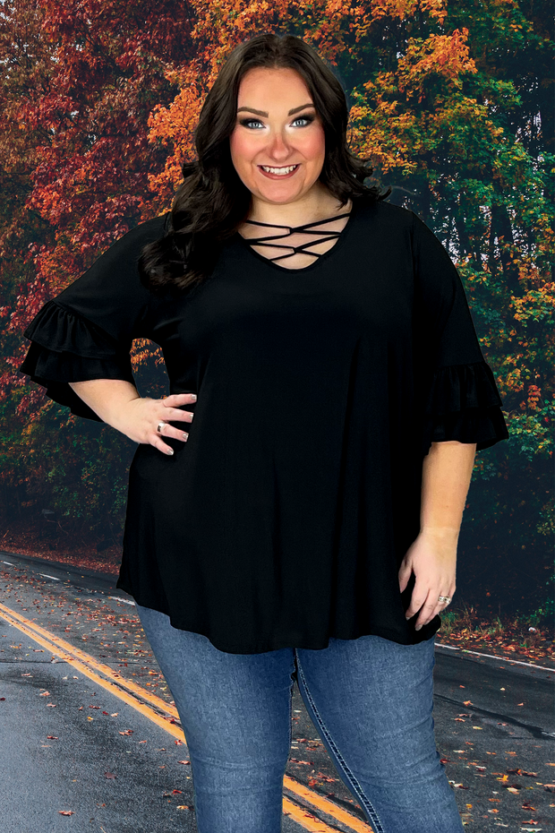 22 SQ-A {Happy Curvy} Black Caged Neck Tunic CURVY BRAND!!! EXTENDED PLUS SIZE 3X 4X 5X 6X