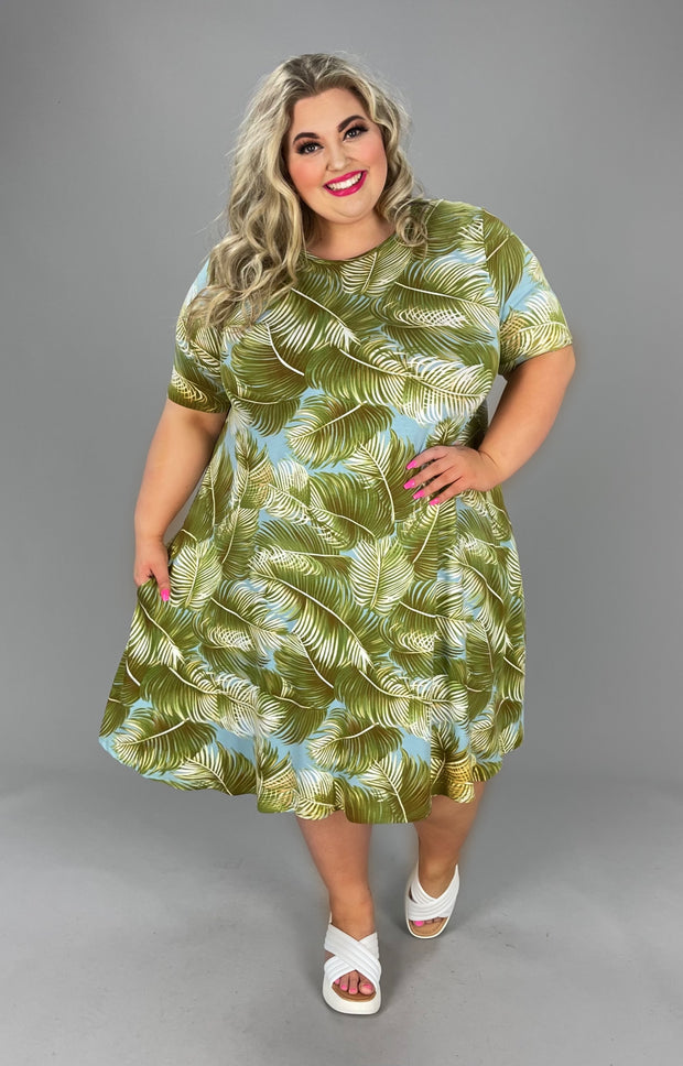 89 PSS-A {Hidden In Leaves} Olive Leaf Print Dress PLUS SIZES 1X 2X 3X