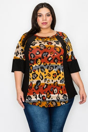 85 CP-M {Downtown Adventure} Mustard Leopard Print Top CURVY BRAND!!!  EXTENDED PLUS SIZE 1X 2X 3X 4X 5X 6X