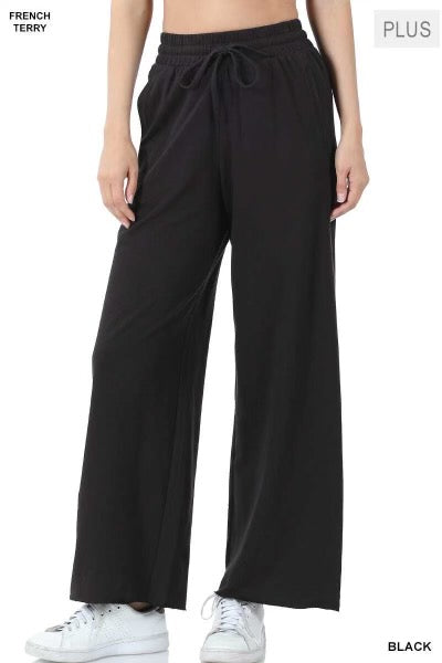 LEG-27 {Start Off Right} Black Palazzo Drawstring Pants PLUS SIZE 1X 2X 3X  SALE!!!