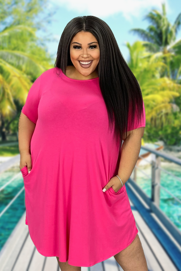 31 SSS-B {Taste And Style} Fuchsia Dress w/Pockets PLUS SIZE 1X 2X 3X