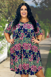 97 PSS-Y {No Limitations} Black Print V-Neck Dress EXTENDED PLUS SIZE 3X 4X 5X