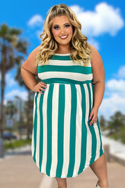 57 SV-J {When North Meets South} Emerald Stripe Print Dress PLUS SIZE 1X 2X 3X