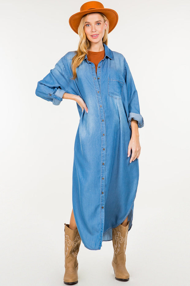 LD-A {Sweet Whispers} Med. Chambray Button Up Dress PLUS SIZE 1X 2X 3X