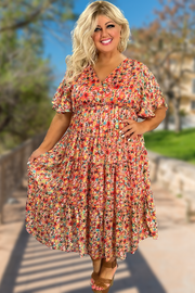 44 PSS-A {Try To Resist} Umgee Orange Mix Tiered Dress PLUS SIZE XL 1X 2X