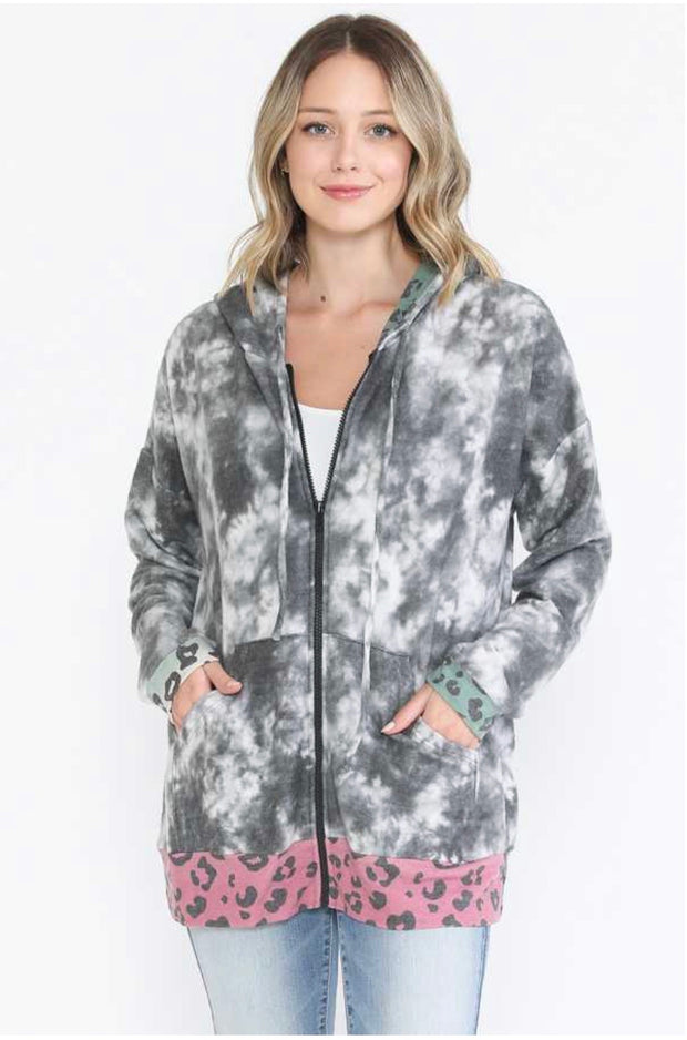 29 HD-A {Your Choice}  Grey Colored Leopard Zip Up PLUS SIZE XL 2X 3X