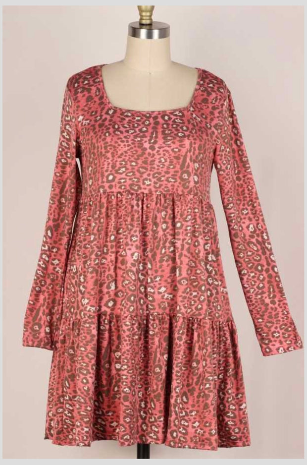 35 PLS-A {Charmed Beauty} Raspberry ***FLASH SALE*** Print Tiered Dress PLUS SIZE 1X 2X 3X