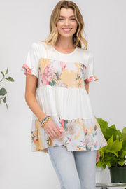 36 CP-B {Floral Fav} ***SALE***Ivory/Floral Tiered Top PLUS SIZE 1X 2X 3X