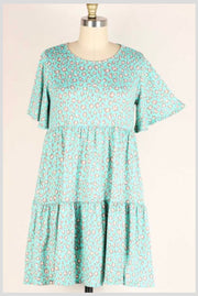 26 PSS-H {Shout It Out} Teal Leopard Tiered Dress PLUS SIZE 1X 2X 3X *** FLASH SALE***