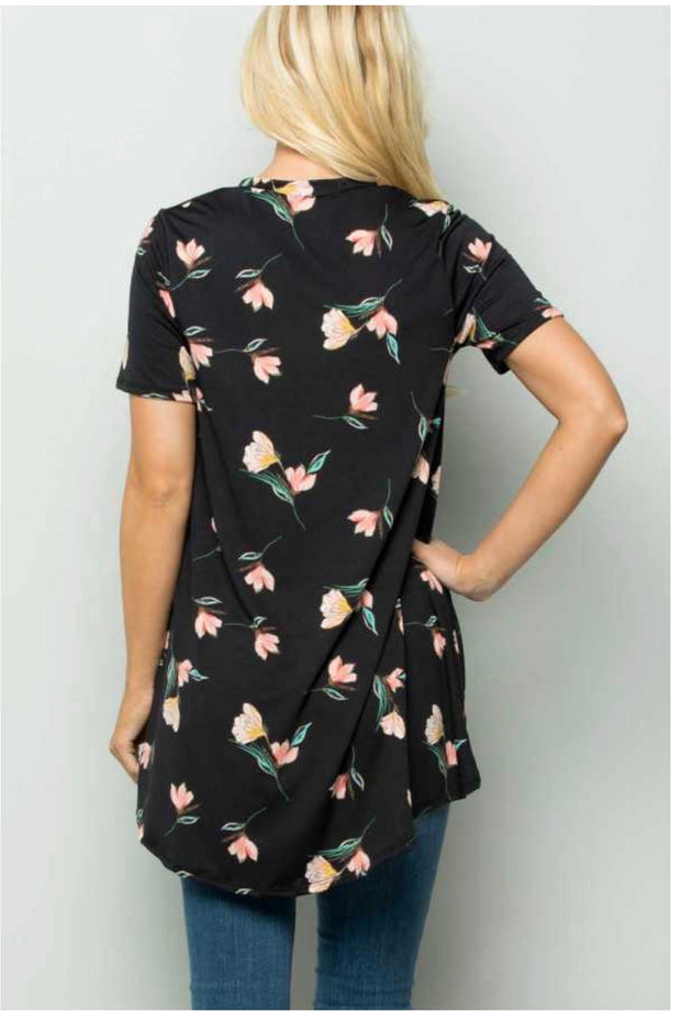 PSS-G {Marvelous Magic}  SALE!! Black Floral Print Hi-Low Tunic PLUS SIZE 1X 2X 3X