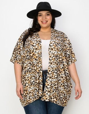 76 OT-H {Total Control} Light Brown Leopard Print Kimono PLUS SIZE XL 2X 3X