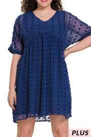 47 SD-A {Always Iconic}  Navy Swiss Dot Lined Dress PLUS SIZE 1X 2X 3X