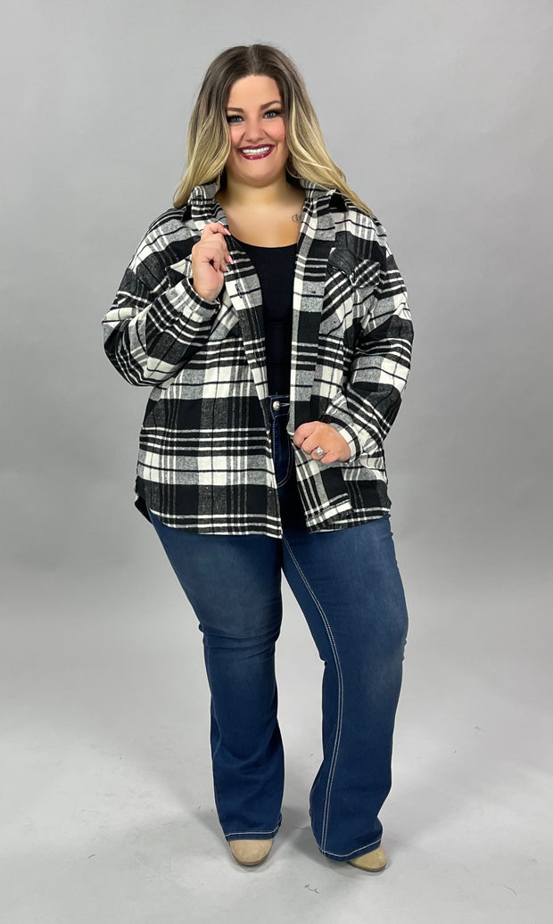 98 or 96 OT-A {Hottest Trends} Black/White Plaid Flannel PLUS SIZE 1X 2X 3X Shacket