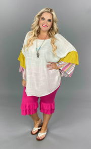 CP-O {Dress Up Days} SALE!!  Ivory Tunic Stripe Mustard Contrast PLUS SIZE 1X 2X 3X SALE!!