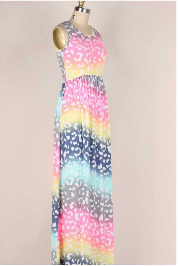 LD-Y {Spotted Rainbow}  SALE! Multi-Color Long Dress W/Spots PLUS SIZE 1X 2X 3X