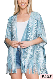 12 OT-A {Wave Rider} Teal Animal SALE!! Print Fringe Hem Kimono PLUS SIZE 1X 2X 3X