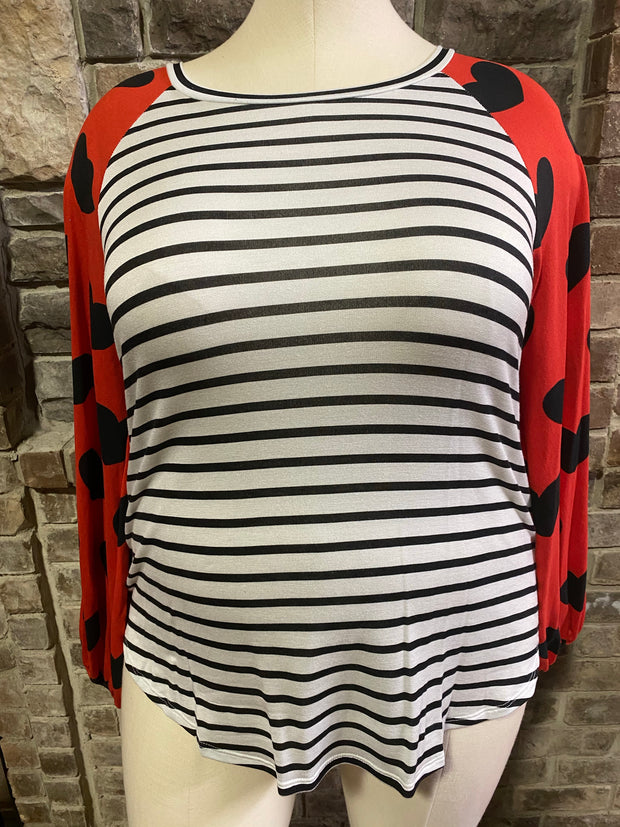 45-GT-A ( Love You More) Black White  Stripe & Heart Tunic PLUS SIZE 1X 2X 3X