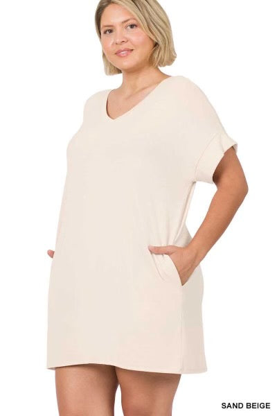 95 SSS-C {One Glance Says It All} Sand Beige V-Neck Tunic PLUS SIZE 1X 2X 3X***SALE***