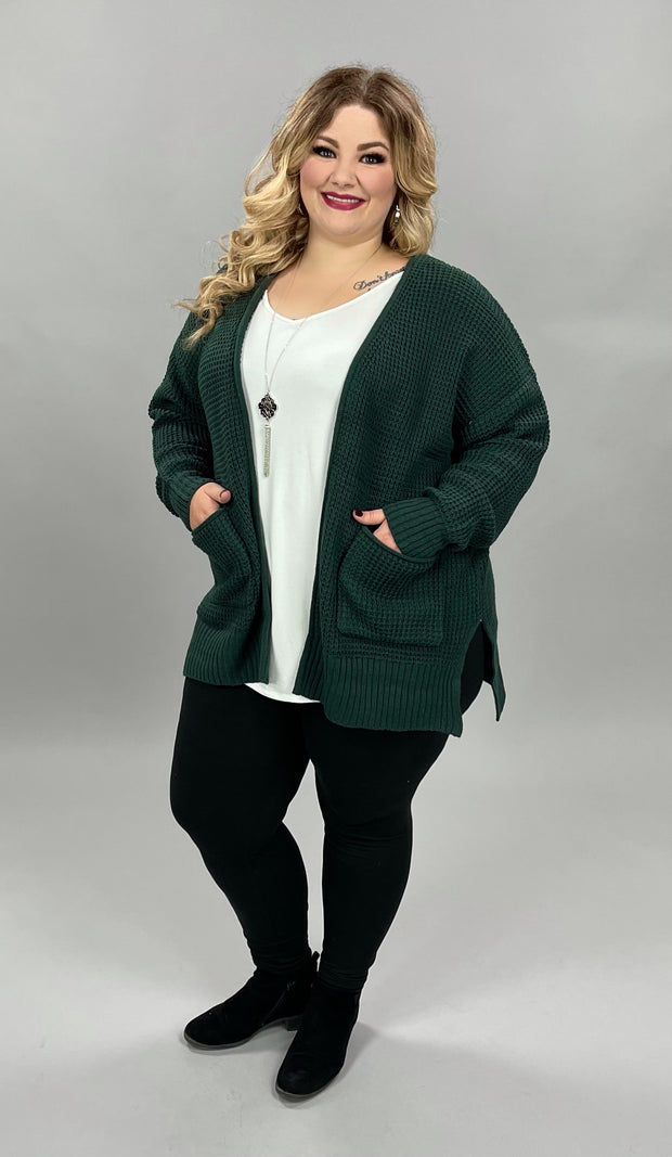 31 OR 57 OT-G {Leading Lady} Hunter Green Waffle Knit Cardigan PLUS SIZE 1X 2X 3X