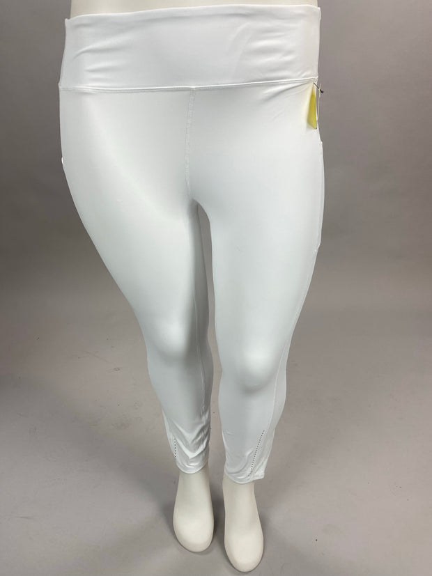 BIN-98 {Looking Good} White Yoga Capri W/Side Pocket PLUS SIZE 1X 2X 3X