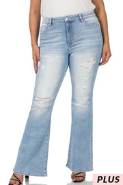 BT-L {Choosing Me} Light Blue Distressed Denim Jeans PLUS SIZE 34 36 38