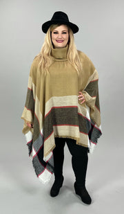 35 OT-K {Warm Thoughts} Beige Plaid Print Poncho PLUS SIZE 3X