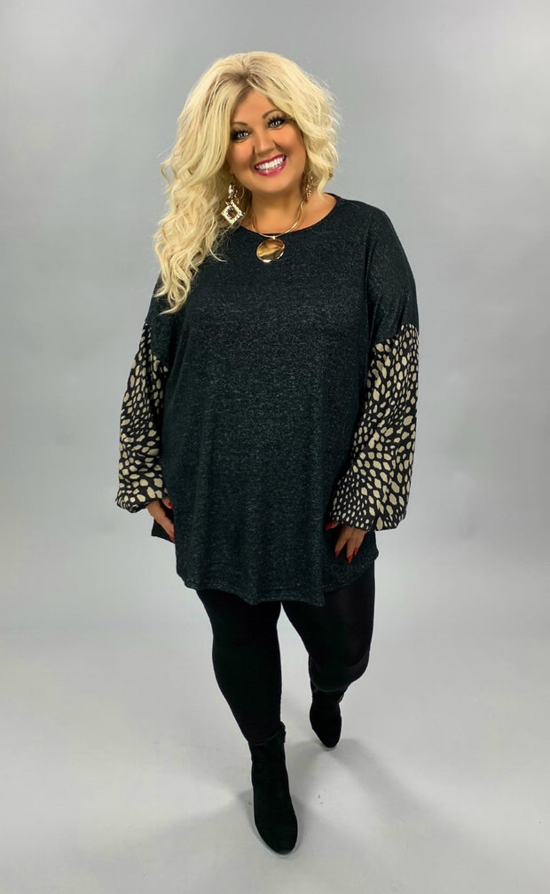 CP-X {Get To Me} ***FLASH SALE***Black Tunic Mocha Spot Bubble Sleeve PLUS SIZE XL 2X 3X