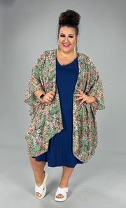 70 OT-S {Keeping Floral} Sage Floral Printed Cardigan  EXTENDED PLUS SIZE 3X 4X 5X