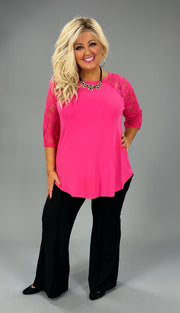 63 CP-C {Take Me To The Top} Fuchsia Lace Sleeve Top PLUS SIZE 1X 2X 3X