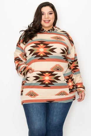 55 HD-I {Tribal Princess} Multi-Color Aztec Print Hoodie w/Pocket EXTENDED PLUS SIZE 3X 4X 5X